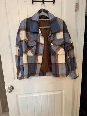 Ci Sono Brown Lined Coat with Blue Knit Collar